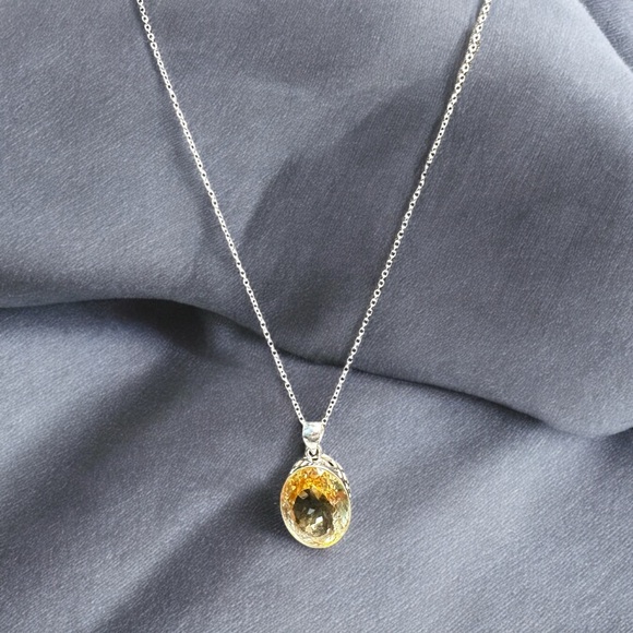 Large Chunky Citrine Sterling Silver Necklace - Picture 3 of 10
